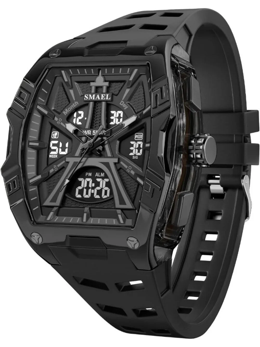 Men's Black Analog Quartz Waterproof Sports Classic Square LED Digital Watch